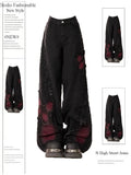 Women's Black Gothic Baggy Jeans Harajuku Y2k Aesthetic Print Denim Trousers Korean Jean Pants Vintage 2000s Clothes Design-Outfit