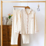 Women's 100% Cotton Gauze Pajama Sets Polka Dot Print Sleepwear Female 2 Piece Set Nightwear Lady Pyjamas Loungewear