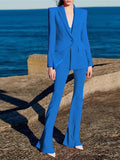 STREET Newest 2023 S/S Designer Runway Suit Set Women Single Button Slim Fit Blazer Flare Pants Suit