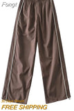 Cargo Pants For Women Elastic Waist Joggers Stripe Loose Drawstring Sweatpants Casual Streetwear Female Wide Leg Baggy