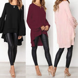 Blouse ZANZEA Autumn Crew Neck Lantern SleeveShirt Casual Solid Blusas Femininas Long Tops Tunic Asymmetrical Hem