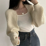 Cardigans Women's Batwing Long Sleeve Crop Top Loose Knitted Jacket shawl Femme Autumn Winter Knitwear-Outfit