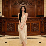 Fongt Heavy Industry Positioning Color Embroidery Temperament Female High-Waist Thin Dress