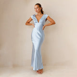 Fongt Women's New Sexy Deep V Body-Dressed Temperament Dress Women's Long Skirt