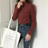 Fongt Winter Half-High Sweater Women Long Sleeve Pure Color Spring And Autumn Pit Stripe Loose Knitted Bottom