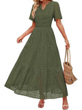 Fongt Women's V-Neck A-Shaped Hollow Lace Cake Dress