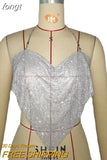 Women Sexy Club Halter Backless Glitter Rhinestone Sequin Tube Top Hollow Out Sleeveless Bling Diamonds Crop Tops