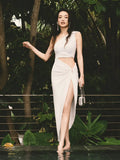 Shu Qi Same High-End Sexy Umbilical Sleeveless Dress Temperament Ass Open-Fork Dress Dress