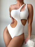 2024 New Solid-Color One-Shoulder Sexy Hollow One-Pack Swimsuit Bikini