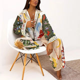 Fongt Women's 2025 Suit New Casual Print V-Neck Shirt Broad Leg Pants Women's Spring Suit