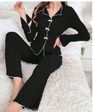 Fongt Autumn And Winter Collar Long-Sleeved Trousers Lady Pajamas Set Homewear
