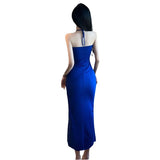 Fongt Sexy Hanging Neck Squealing Braided Dress Night Club Women's High-Rise Thin Open Forked With Hip Drawstring Mid-Skirt
