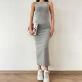 Fongt Rib-Dress Dress Body-Body-Skinny Vest Sleeveless One-Step Skirt Babes