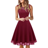 Women's Elegant Lace Wedding Dress Bow Belt Irregular Length Sleeveless Dress Chiffon Dress Bridesmaid Cocktail Party Dresses-Outfit