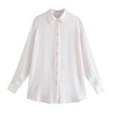 Fongt New Women's Autumn Printing Multi-Color Silk Sipping Long-Sleeved Collar Loose Shirt Top