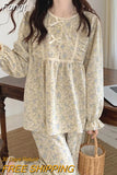 Rround Collar Pajamas Retro Flower Print Sweet Girl Princess Long Sleeve Homewear Suit Spring Summer