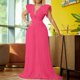 Fongt Summer Flying Sleeve Temperament Folding Deep V Collar Drag Jumpsuit