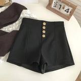 Fashion High Waist Button Casual Shorts Woman 2023 Summer New Office Lady Elegant Commute Solid All-match Wide Leg Shorts-Outfit