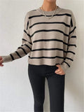 Fongt Fall Loose Round-Neck Striped Knitted Sweater
