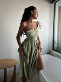 Fongt V-Necked Suspension Dresses 2025 Spring New Temperament Elegant Sexy Strap-On Striped Slings Long Skirts