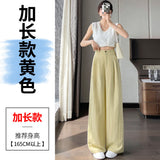 Fongt Anti-Frinkle Silk Linen Pants Women Summer Thin Ice Silk Cotton High Waist Hanging Mountain Suit Wide Leg Pants