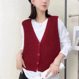 Fongt Spring 2024 New Solid Color Knit Vest Vest Jacket Loose Versatile Sleeveless Cardigan Sweater Vest Female-Outfit