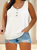 Fongt Women's Summer Sleeveless Button Solid Color U-Neck T-Shirt Women Can Open A T-Shirt Vest