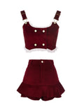 Kawaii Three Piece Set Women Lace Lolita Sweet Party Mini Skirt Set Female College Style Vest + Elegant Skirt Suit