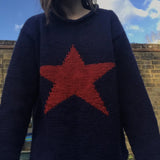 Fongt And Winter Five-Pointed Star Contrast Color Sweater Female Y2K Round Collar Loose Knit Top Female 806-Outfit
