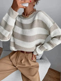 Fongt Autumn And Winter New Personality Hit Color Knitted Shirt Color Stripe Loose Sweater