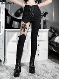 Dark Mall Gothic Bandage Women Pencil Pants E-girl Grunge Cut Out High Waist Trousers Cross Accessory Patchwork Alt
