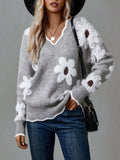 Fongt And Winter New Lace V-Neck Marinde Jersey Casual Sweater