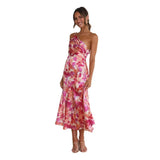 Fongt Summer New Stylish Temperament Diagonal Collar Sling Fishtail Print Dress 23074-Outfit
