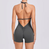 Fongt Peach Hip Jumpsuit Air Beauty Back Yoga Pants Female High Bullet One-Piece Fitness Suit Female-Outfit