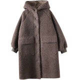 New Winter Large Size Women's Lambswool Coats Loose Long Overcoats Solid Female Blend Coats Hooded Trendy Ladies