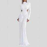 Fongt New Women's Long-Sleeved Folded Splicing Thin Dress Dress Dress