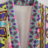 Women Fashion With Belt Printed Open Kimono Dress Vintage Long Sleeve Split Hem Female Dresses Vestidos
