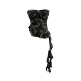 Fongt Camouflage Brat Vest Female Niche Irregular Ribbon Hole Babes Y2k Sleeveless Top 1229