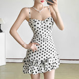 Fongt Summer Women's New French Sexy Wave Point Sling Temperament High-End Waist Repair Dress