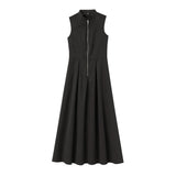 Fongt 2025 New Women's Dress French Design Round Neckless Sleeveless Commuting Temperament Fan Flute Dress