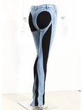 Fashion Women Jeans Slim Deconstruct Panelled Patchwork High Waist Split Blue Long Denim Pants Autumn 2024 New TH3141-Outfit