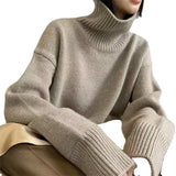 Fongt Female Turtleneck Pullover Sweater Female New Loose Lazy Wind Show Thin Solid Color Bottom Shirt Top Women's Fashion-Outfit