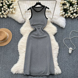 Fongt Striped Knitted Dress Woman 2025 New Summer Korean Version Of The Long Sleeveless Vest Skirt