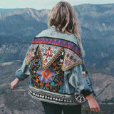 Women's Spring Boho Denim for Women Floral Appliques Embroidery Vintage Coat Long Sleeve Outerwear Female Jacket