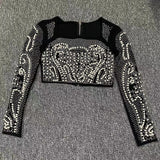 New Atmospheric Sexy Women's Suit Soaked Beads With Evening Dress Tie Small Dress