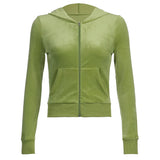 Velvet Hooded Jacket Women'S Sweatshirts Harajuku Pockets Zip Up Crop Hoodies Aesthetic Slim Top Autumn Clothes-Outfit