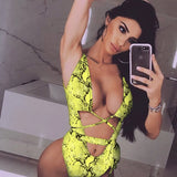 Fongt New Bikini One-Joined Bikini Bikini Leopard Print Hollowed-Out One-Piece Swimsuit-Outfit