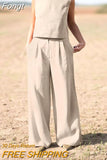 Women Summer Casual Loose Streetwear Outfits Sleeveless O Neck Tops Long Pants Set Female Solid Matching Two Piece Set 2023