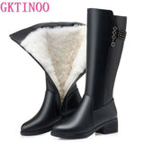 Women Long Boots 2021 New Genuine Leather Female Winter Boots Fashion Big Size 35-43 Wool Thick Snow Shoes