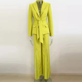 QUALITY Newest Fashion 2023 Designer Suit Set Women's Lacing Belt Blazer Pleated Zip Pants Set 2pcs